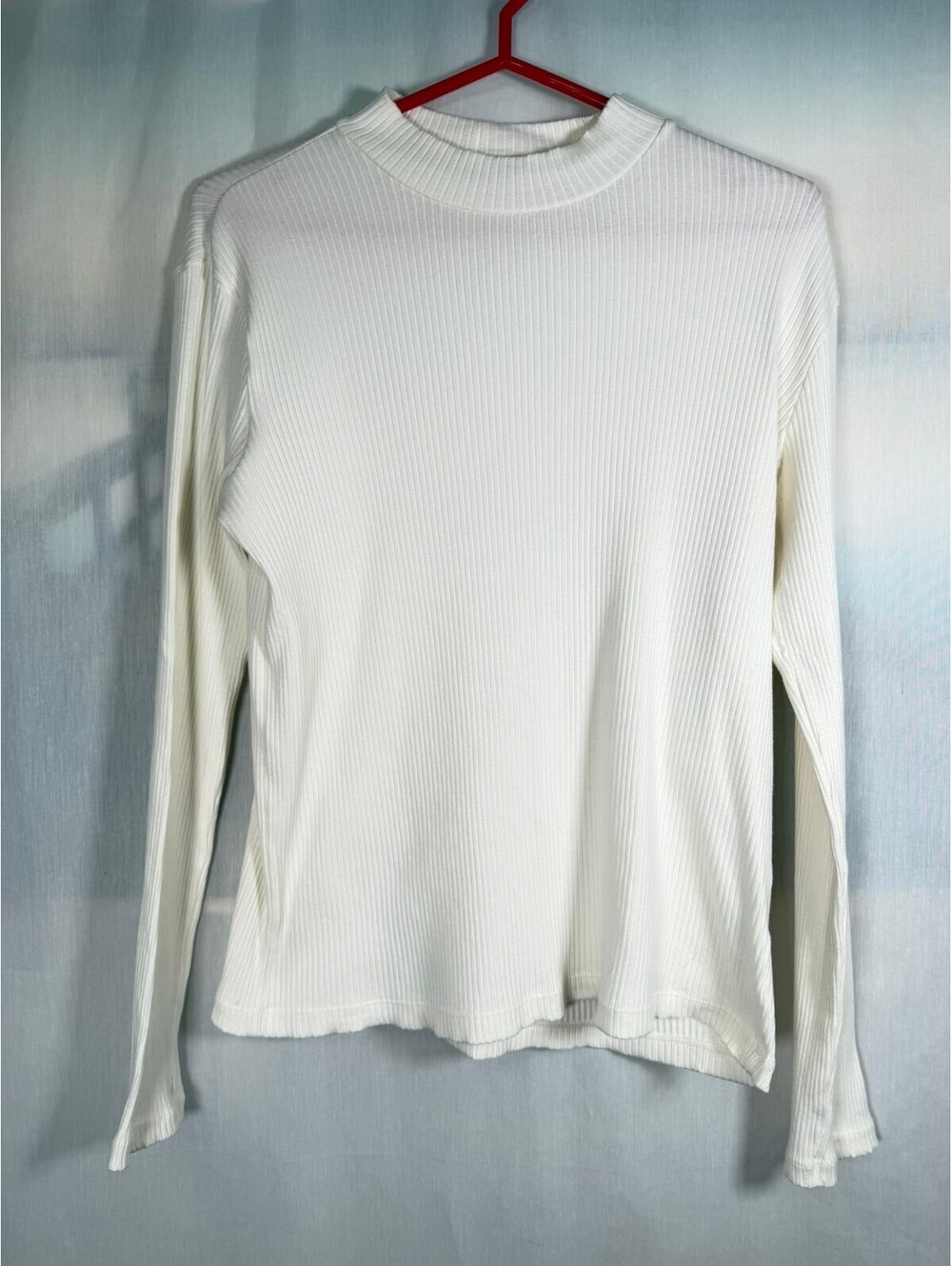 Uniqlo Cream Ribbed Mock Neck Long Sleeve Top Women's Large